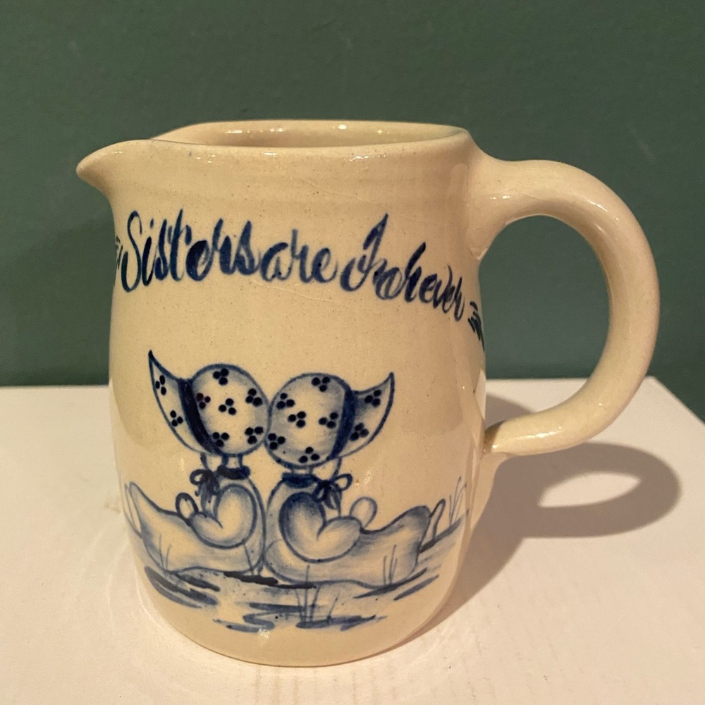 Yesteryears Pottery Marshall TX Creamer “Sisters Are Forever” in Blue